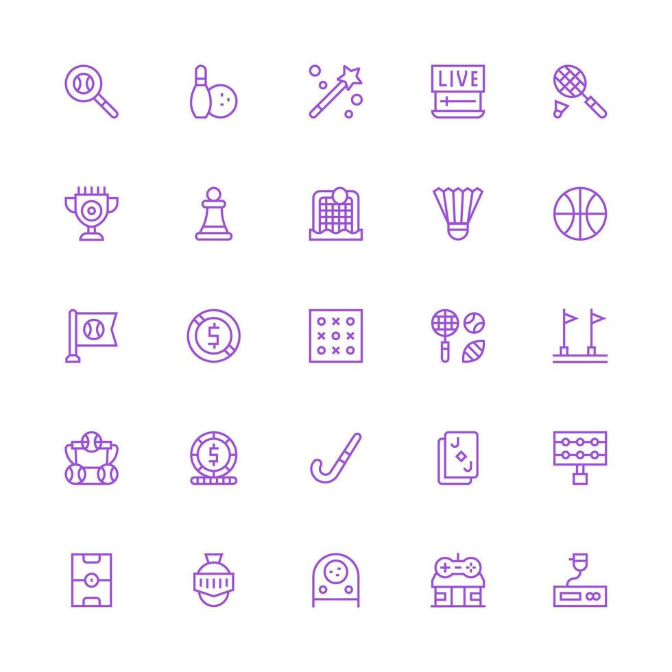 25 Icons for Game in Medium Stroke Outline Format Interface Icons for Daily Use vector