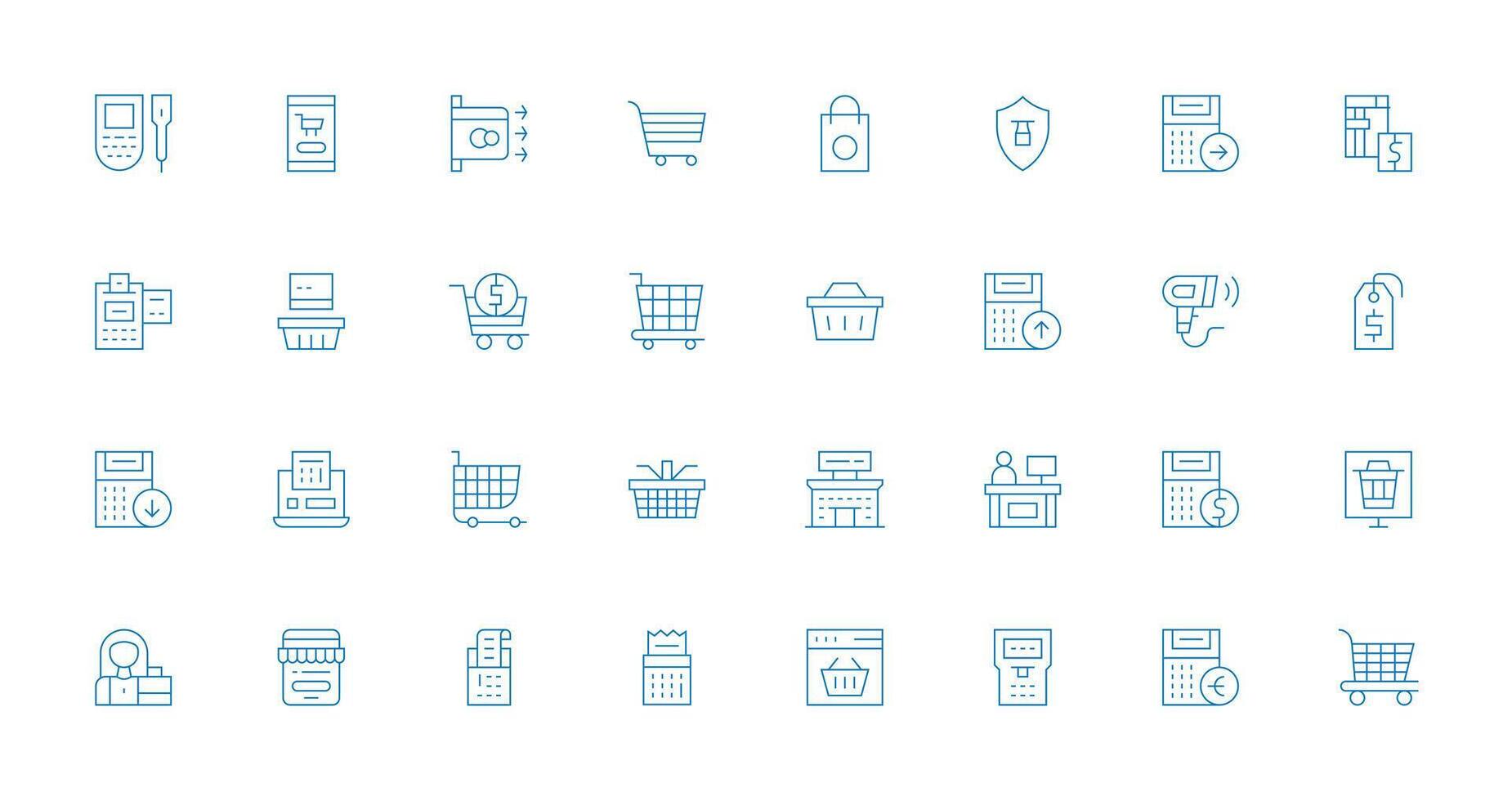 Checkout Icon Set with 32 Thin Line Graphics Customizable Icon Series for Mobile Screens vector