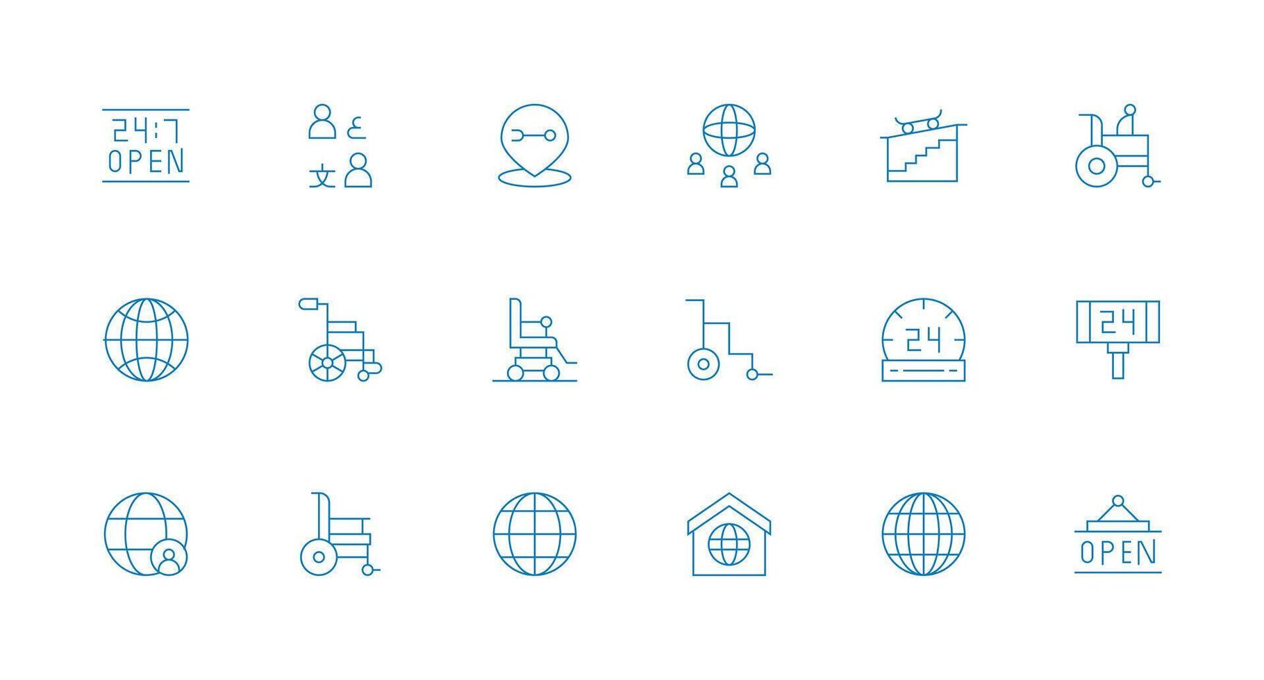 18 Icons for Accessibility in Minimal Line Format Responsive Icon Set for Flexible Layouts vector
