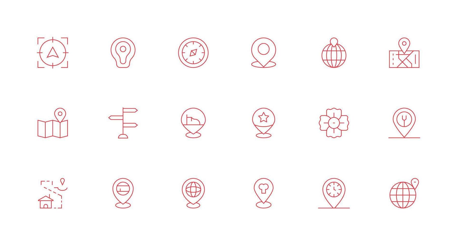 Gps Visual Pack containing 18 Minimal Line Icons User Interface Icons for Digital Products vector