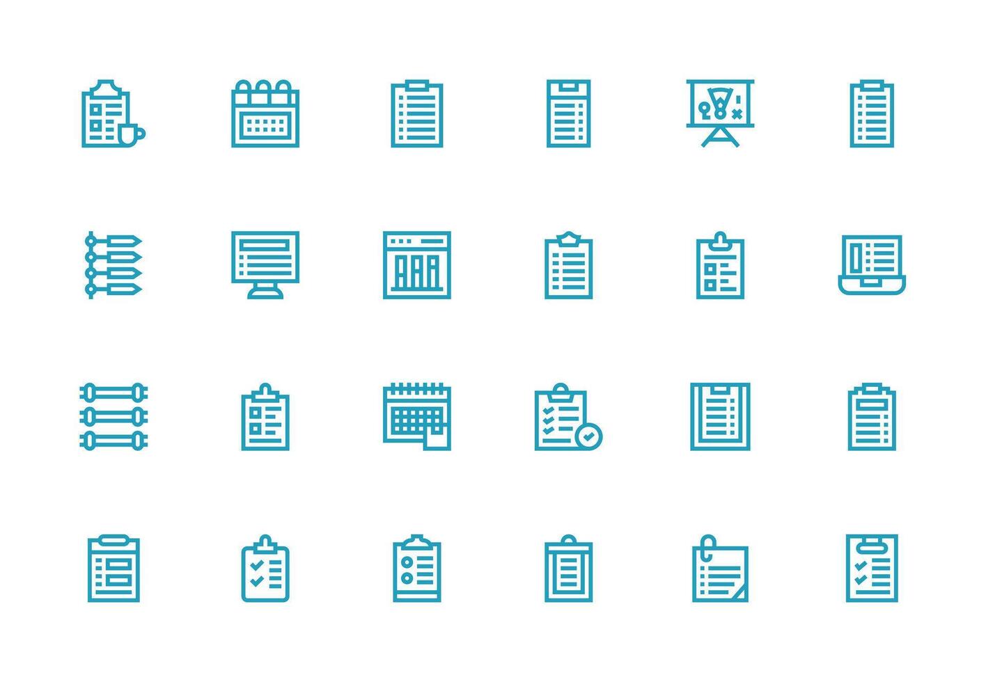 Tasks including 24 Thick Line Line Illustrations Complete Icon Bundle for Web Design vector
