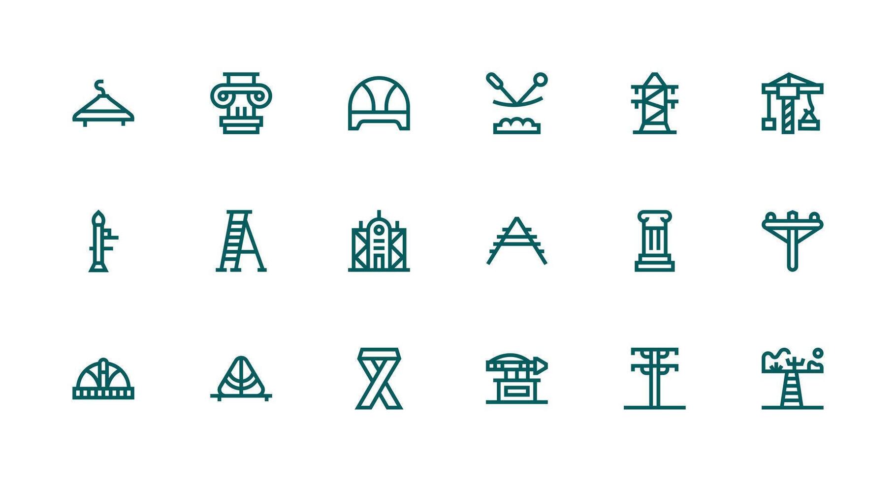 18 Support Structure Icons in Strong Stroke Line Aesthetic Multi-Purpose Icon Set vector