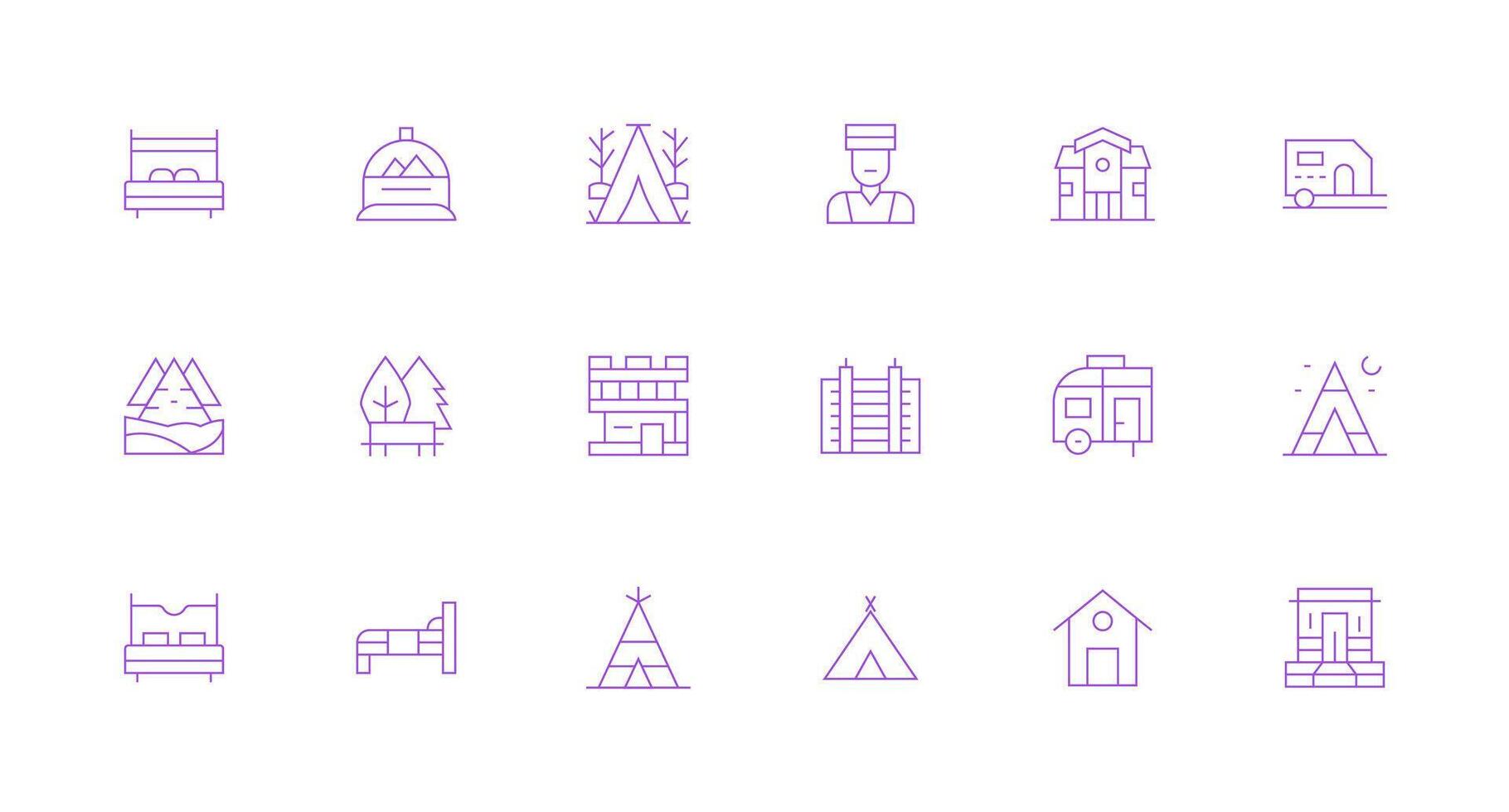 Lodging Visual Pack containing 18 Minimal Line Icons Lightweight Icon Series for Fast Prototypes vector