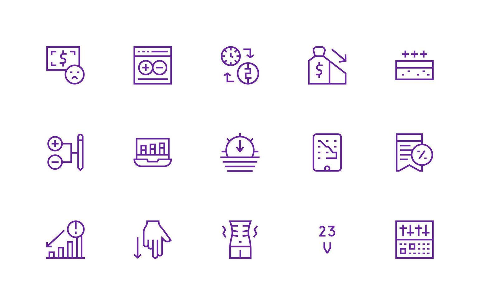15 Icons for Decrease in Regular Line Format Neatly Designed Icons for Web Platforms vector