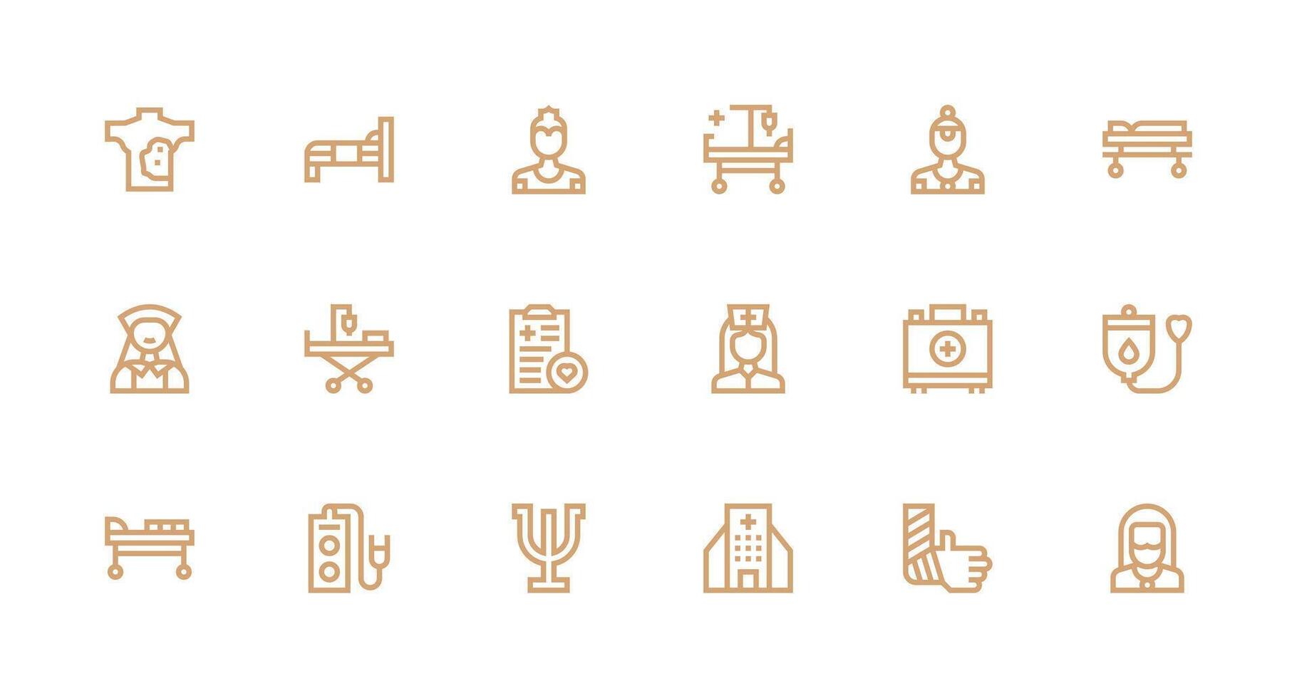 Patient Care Design Icons featuring 18 in Strong Stroke Line Style Complete Icon Bundle for Web Design vector