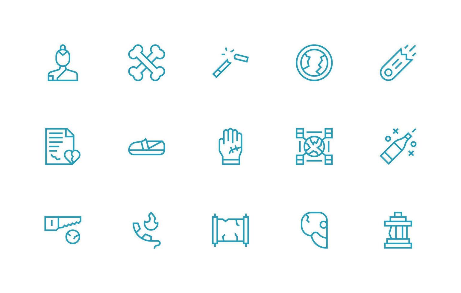 15 Broken Icons in Regular Line Aesthetic Simple Icons for Interface and Wireframes vector