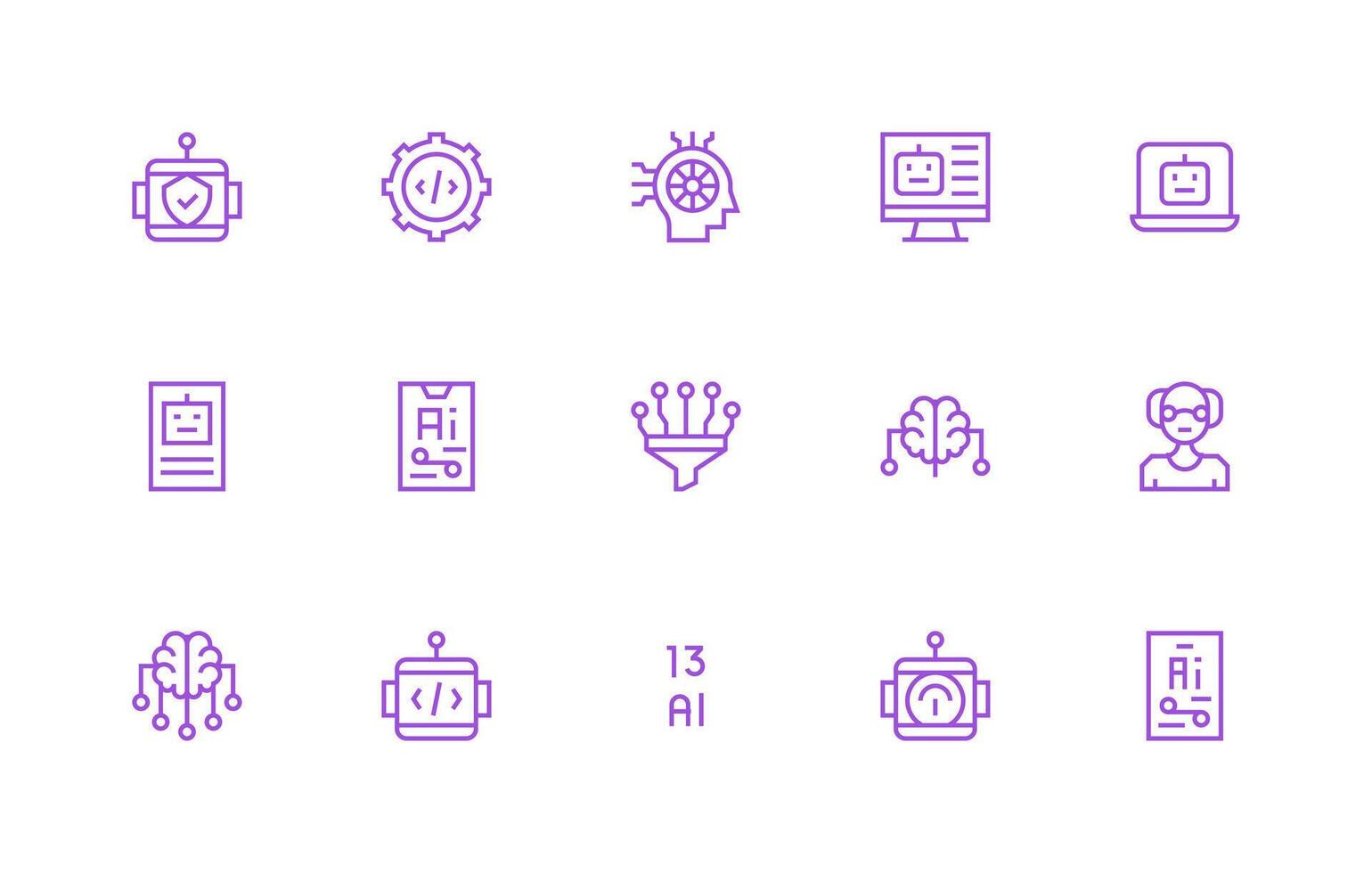 Machine Learning featuring 15 Icons in Regular Line Design Simplified Icon Pack for Visual Tools vector