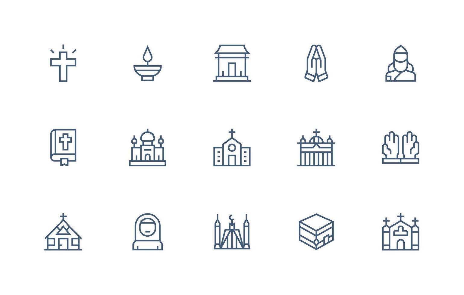 Worship Design Icons featuring 15 in Regular Line Style Multi-Purpose Icon Set vector
