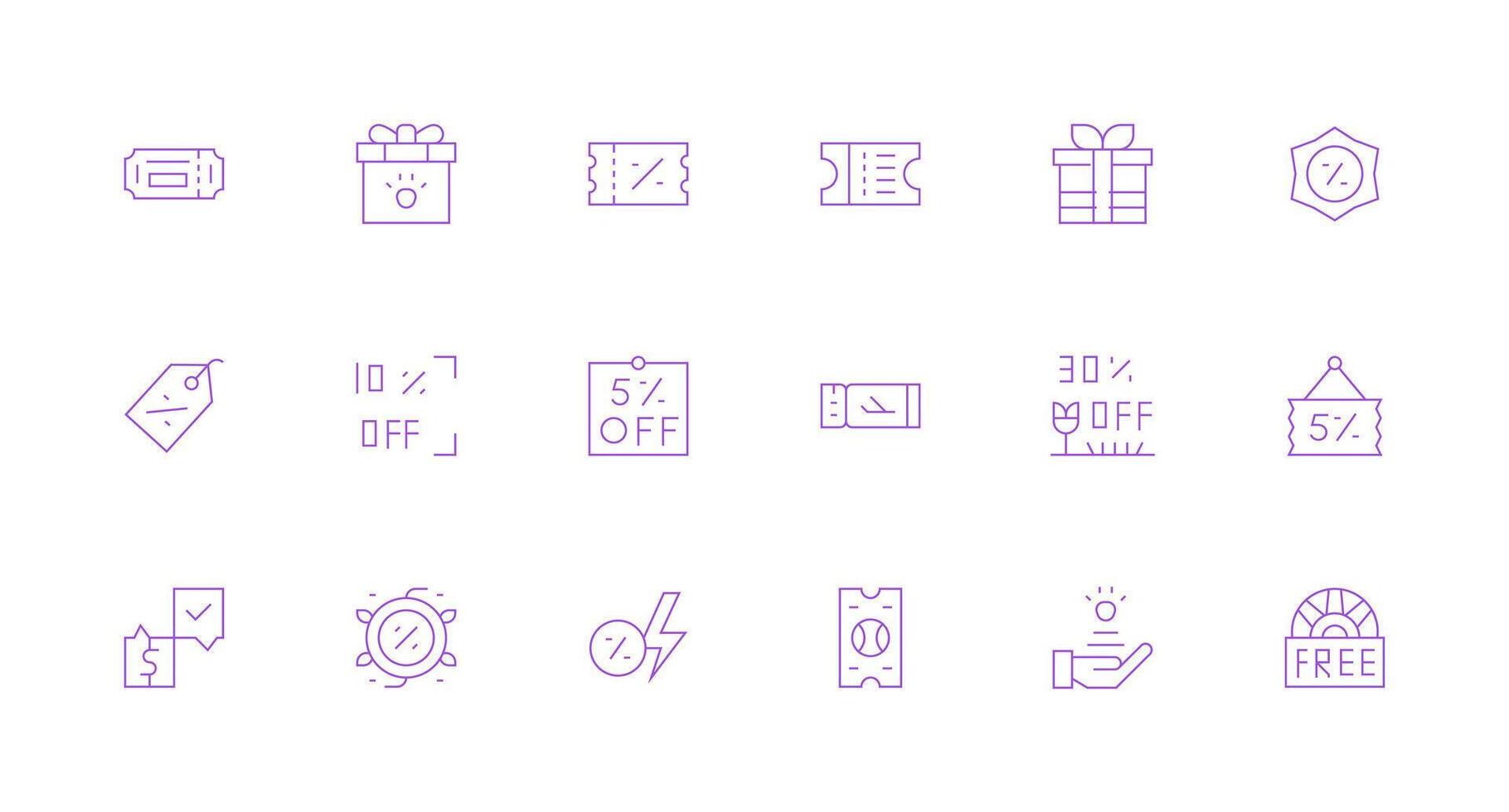 18 Minimal Line Icons for Voucher Graphics Simplified Icon Pack for Visual Tools vector