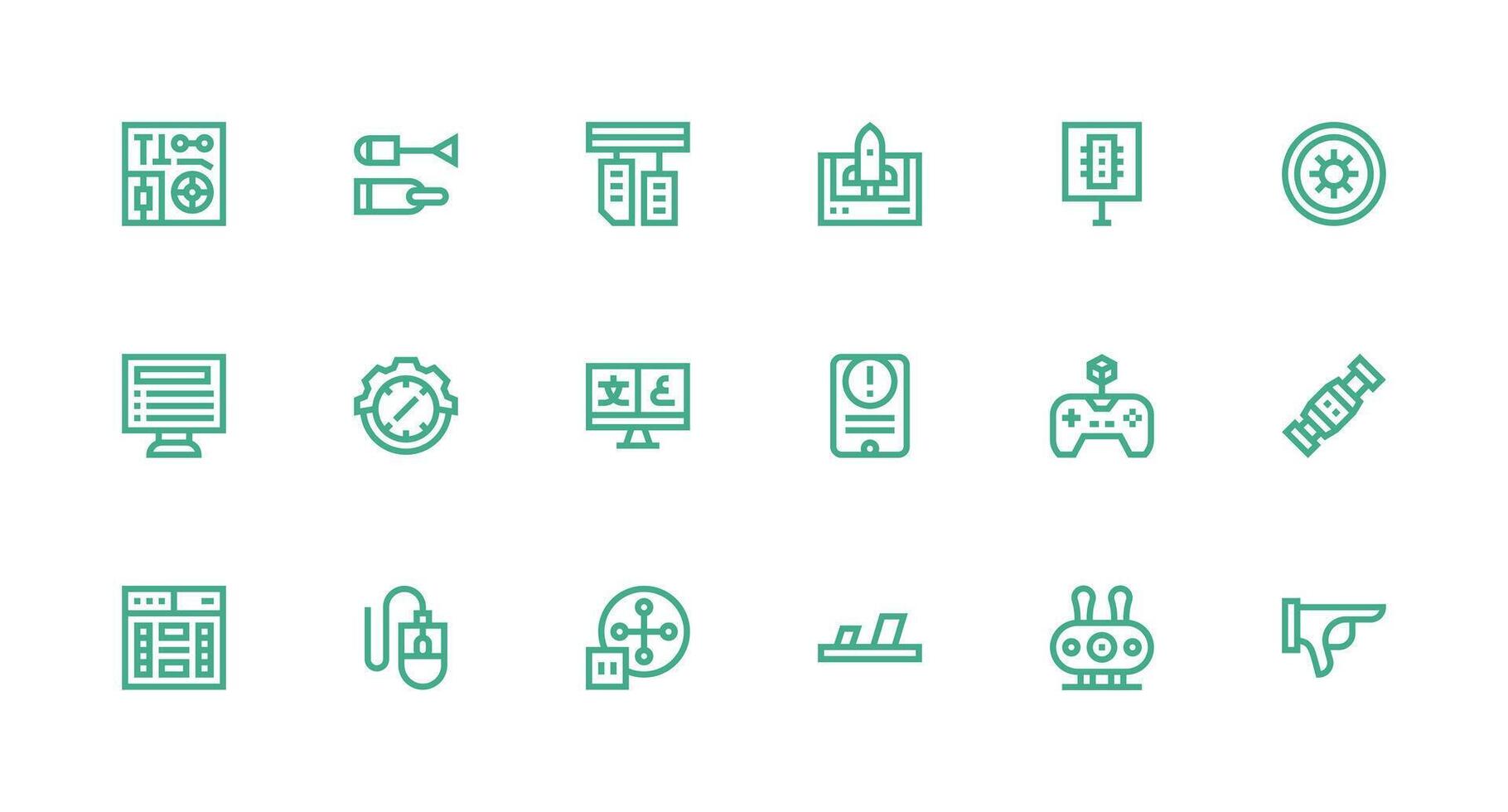 Interface featuring 18 Icons in Strong Stroke Line Design Professional Icon Pack for Development Work vector