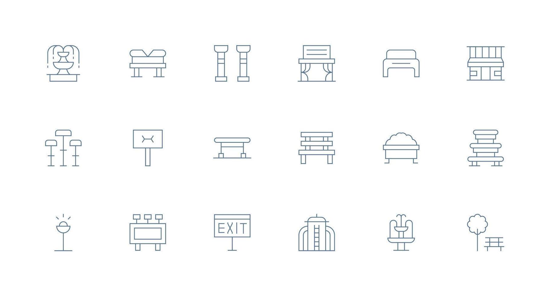 Public Space Set with 18 Minimal Line Icons Well-Structured Icons for Creative Use vector