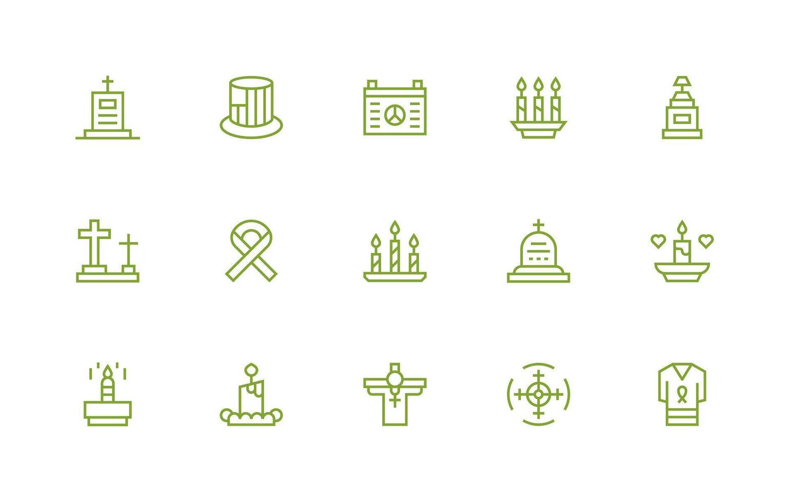 Memorial Design Icons featuring 15 in Regular Line Style Icons Built for Visual Consistency Pack vector