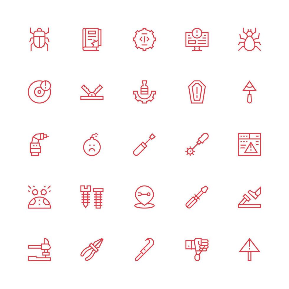 25 Fix Icons in Medium Stroke Outline Aesthetic Minimal Icon Set for Interface Projects vector