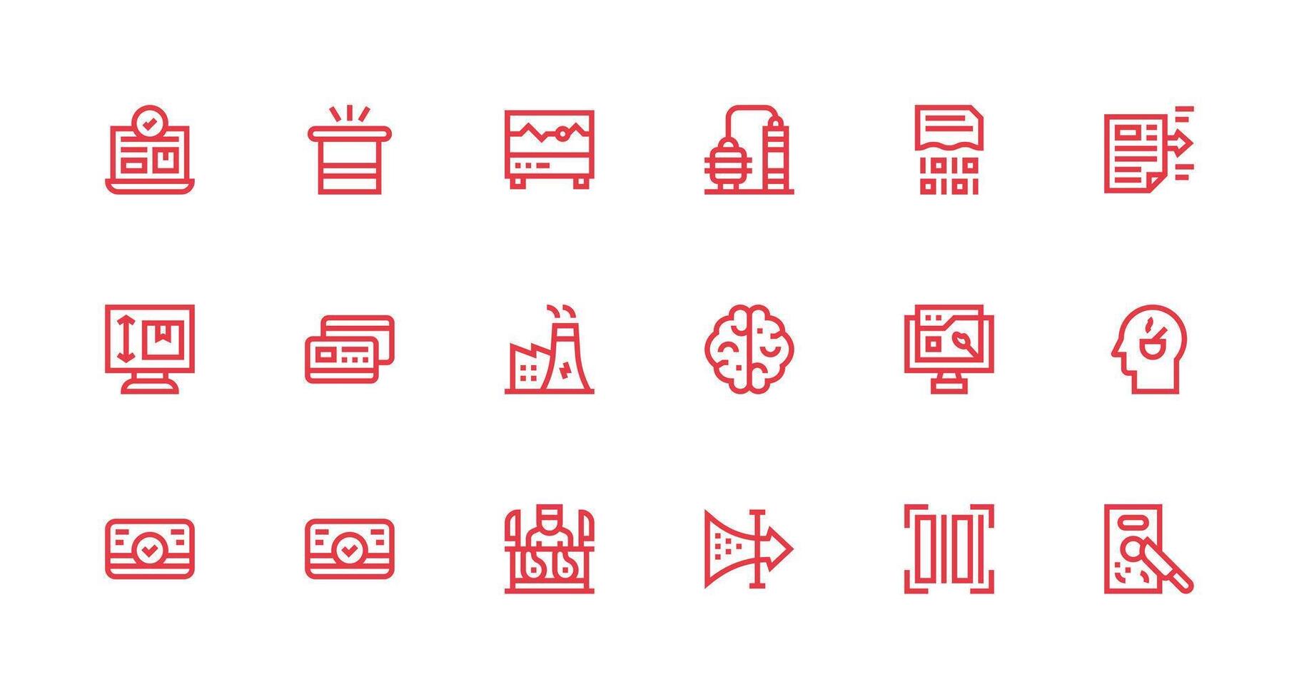 Processing Set with 18 Strong Stroke Line Icons Clear and Concise Icon Set Collection vector