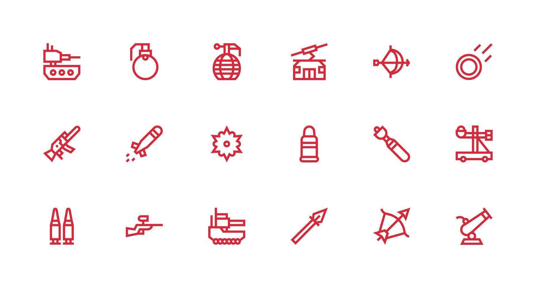Projectile Set with 18 Strong Stroke Line Icons Complete Icon Bundle for Web Design vector