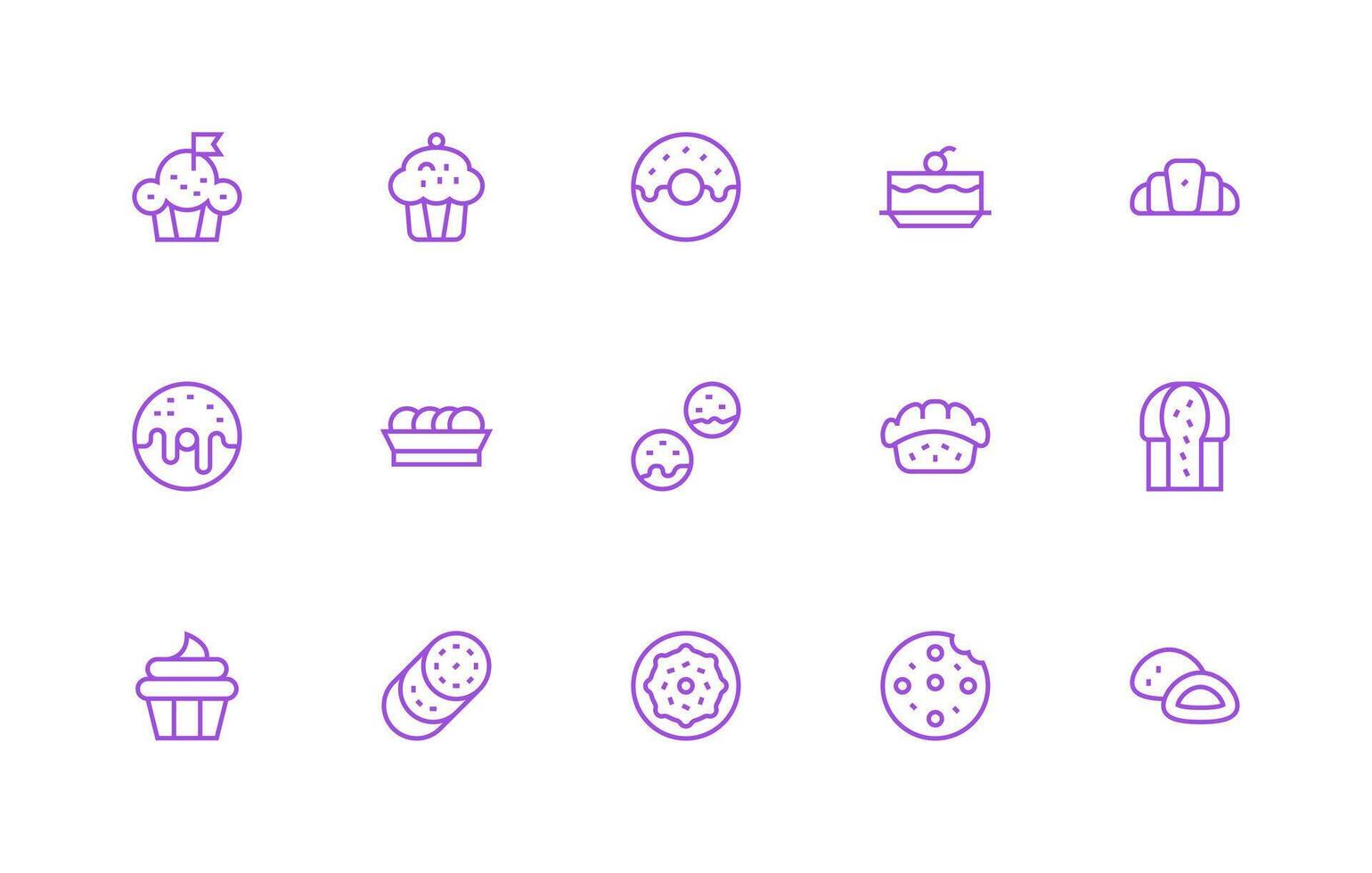 Baked Goods Icon Set with 15 Regular Line Graphics High-Resolution Icons for Any Platform vector