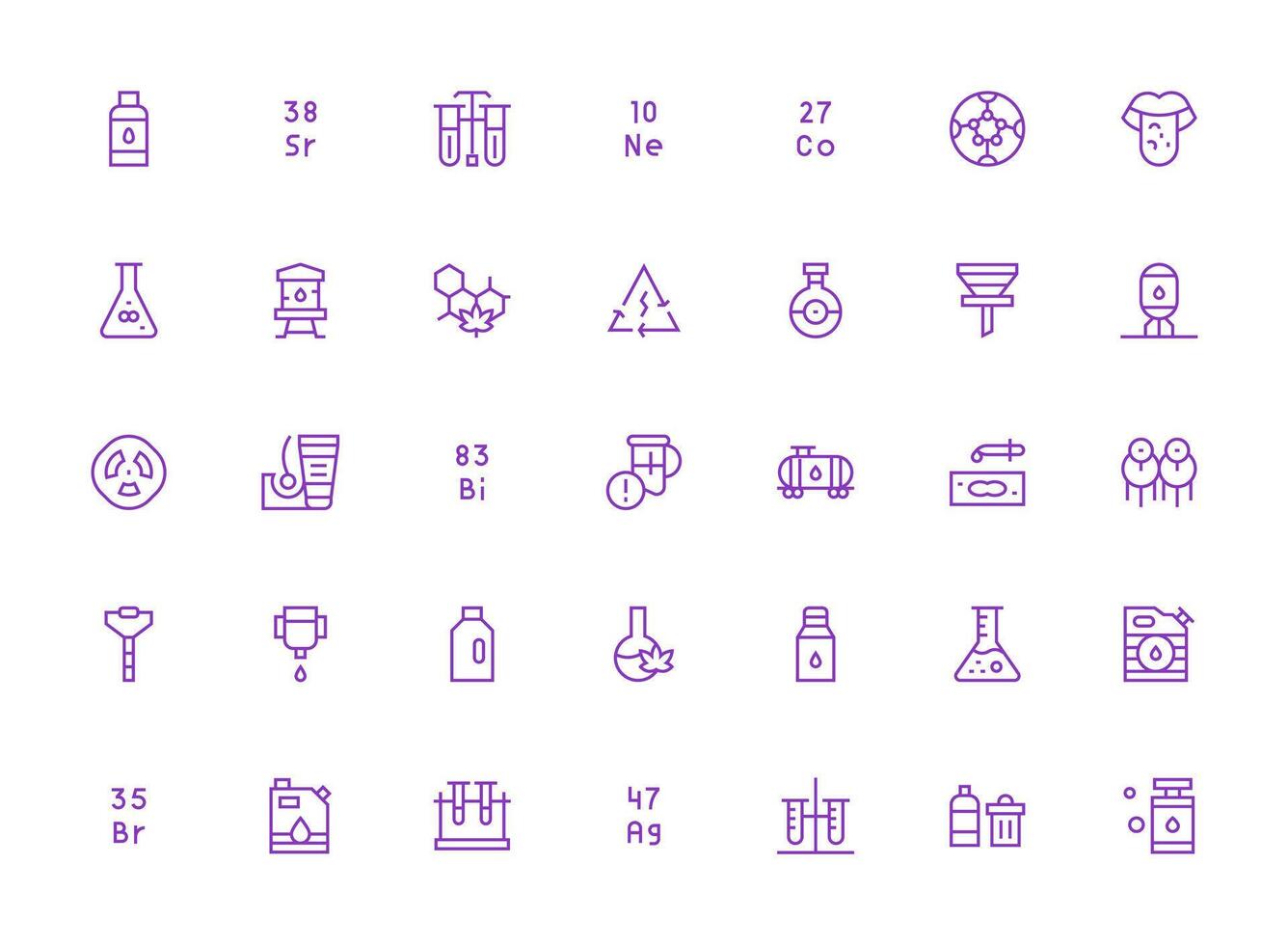 Chemical Design Icons featuring 35 in Regular Clean Line Style Neatly Designed Icons for Web Platforms vector