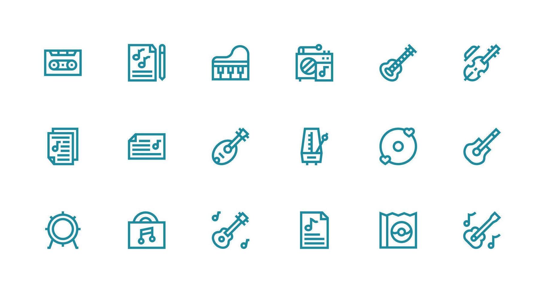 18 Strong Stroke Line Icons for Song Graphics Icon Set for Projects vector