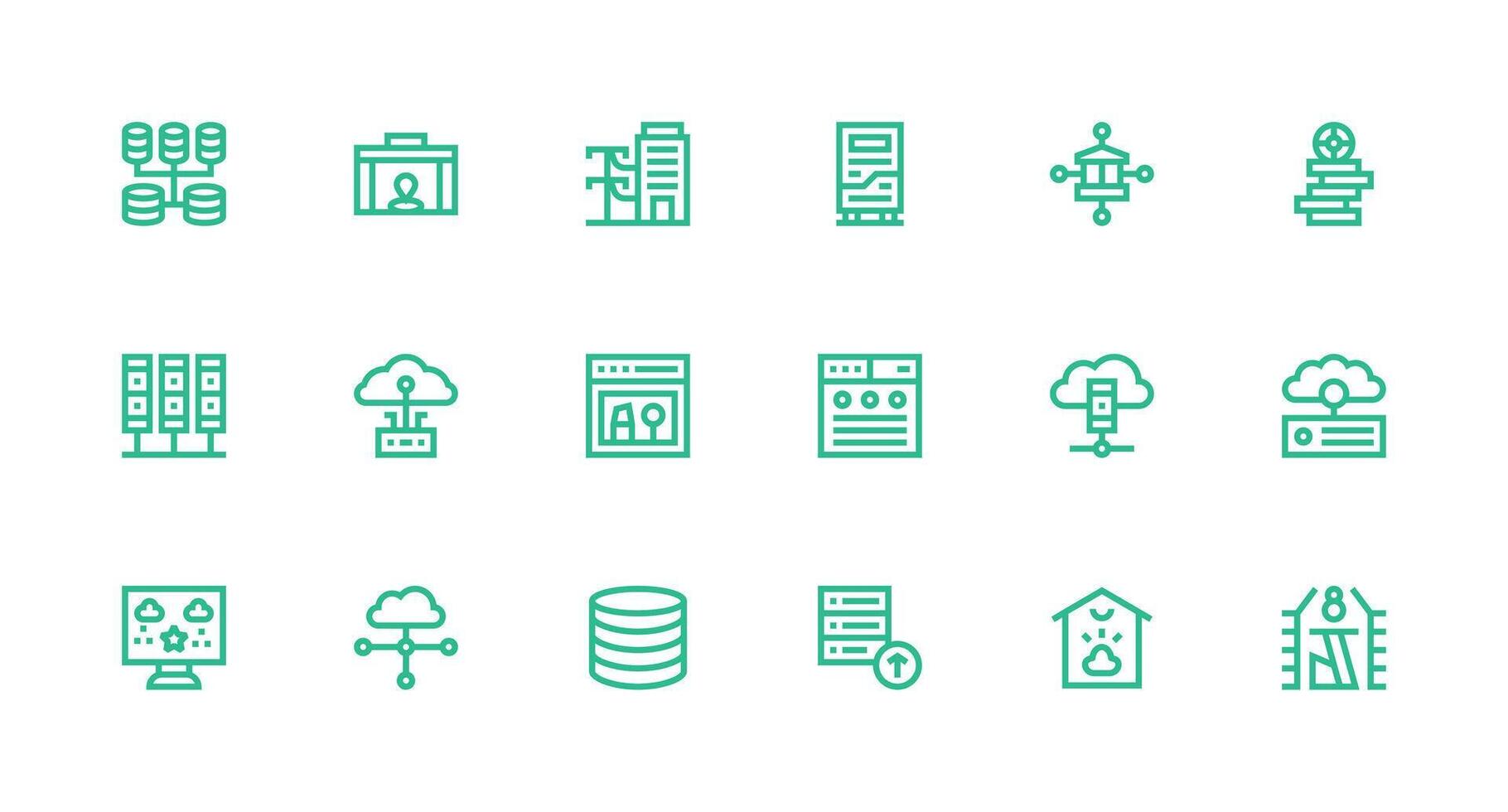 18 Icons for Data Center in Strong Stroke Line Format Pixel Perfect Icon Set vector