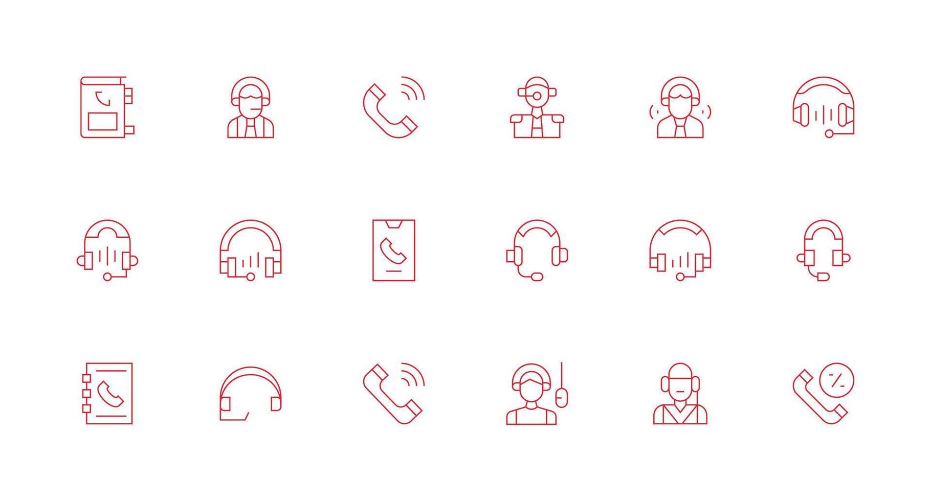 Call Center featuring 18 Icons in Minimal Line Design Icon Set for Web vector