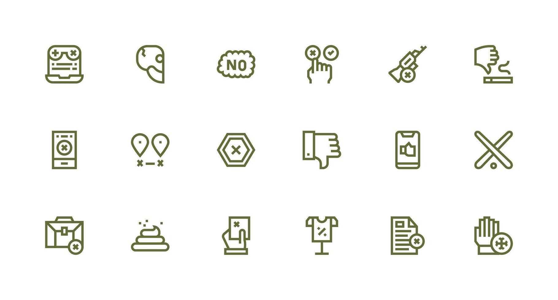 Reject Icon Set with 18 Strong Stroke Line Graphics Icon Set for Web vector