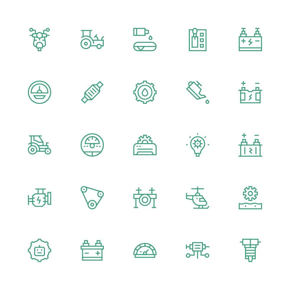 Engine Icon Set with 25 Medium Stroke Outline Graphics Icon Pack for UI vector