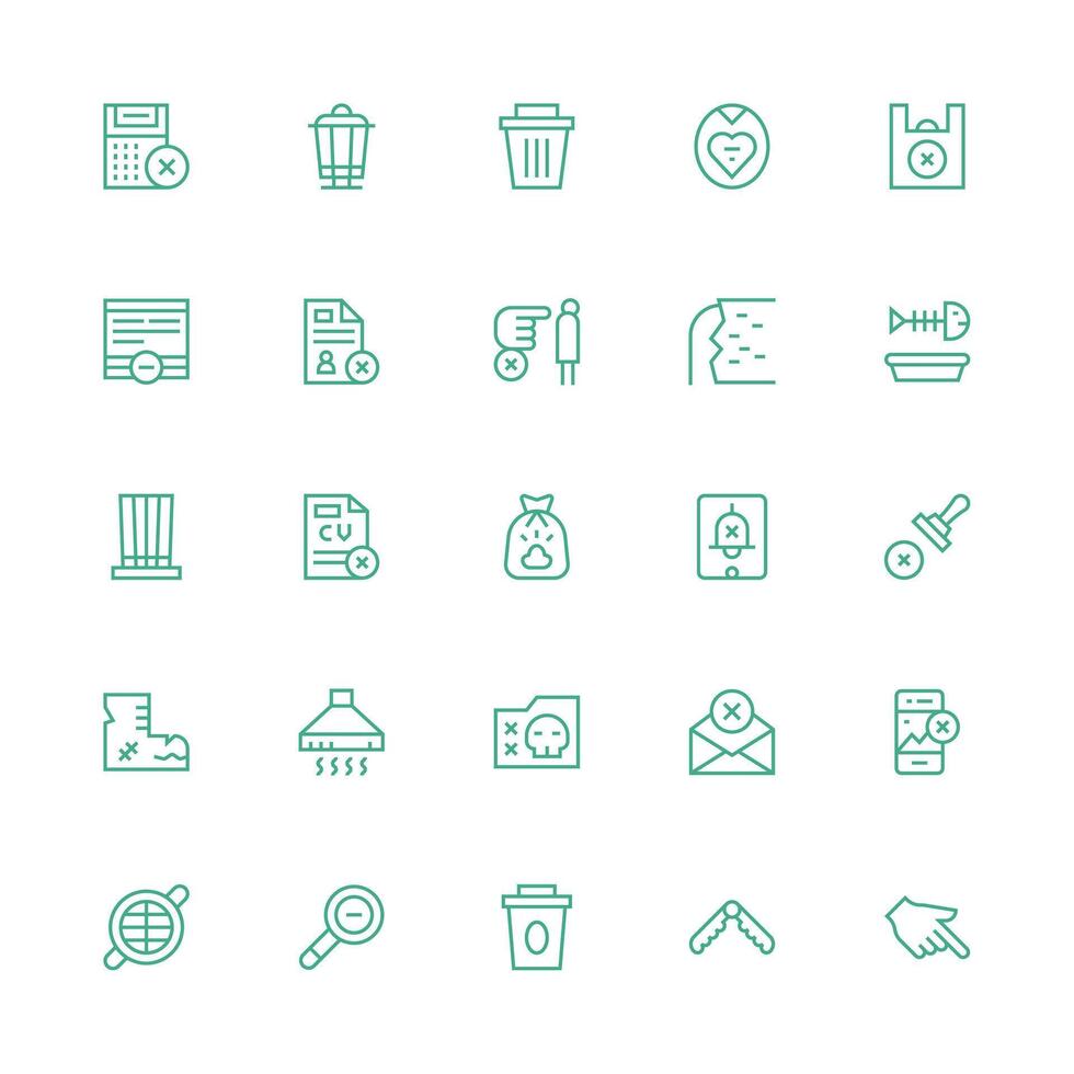 Remove Design Icons featuring 25 in Medium Stroke Outline Style Balanced Icon Set for Functional Design vector