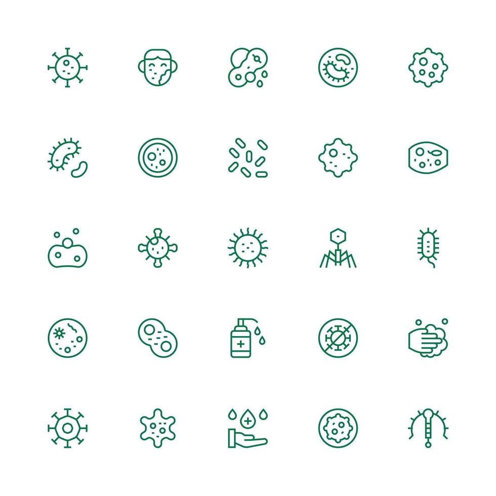 Medium Stroke Outline Style Bacteria Icons with 25 Vectors UI and UX Focused Icon Collection