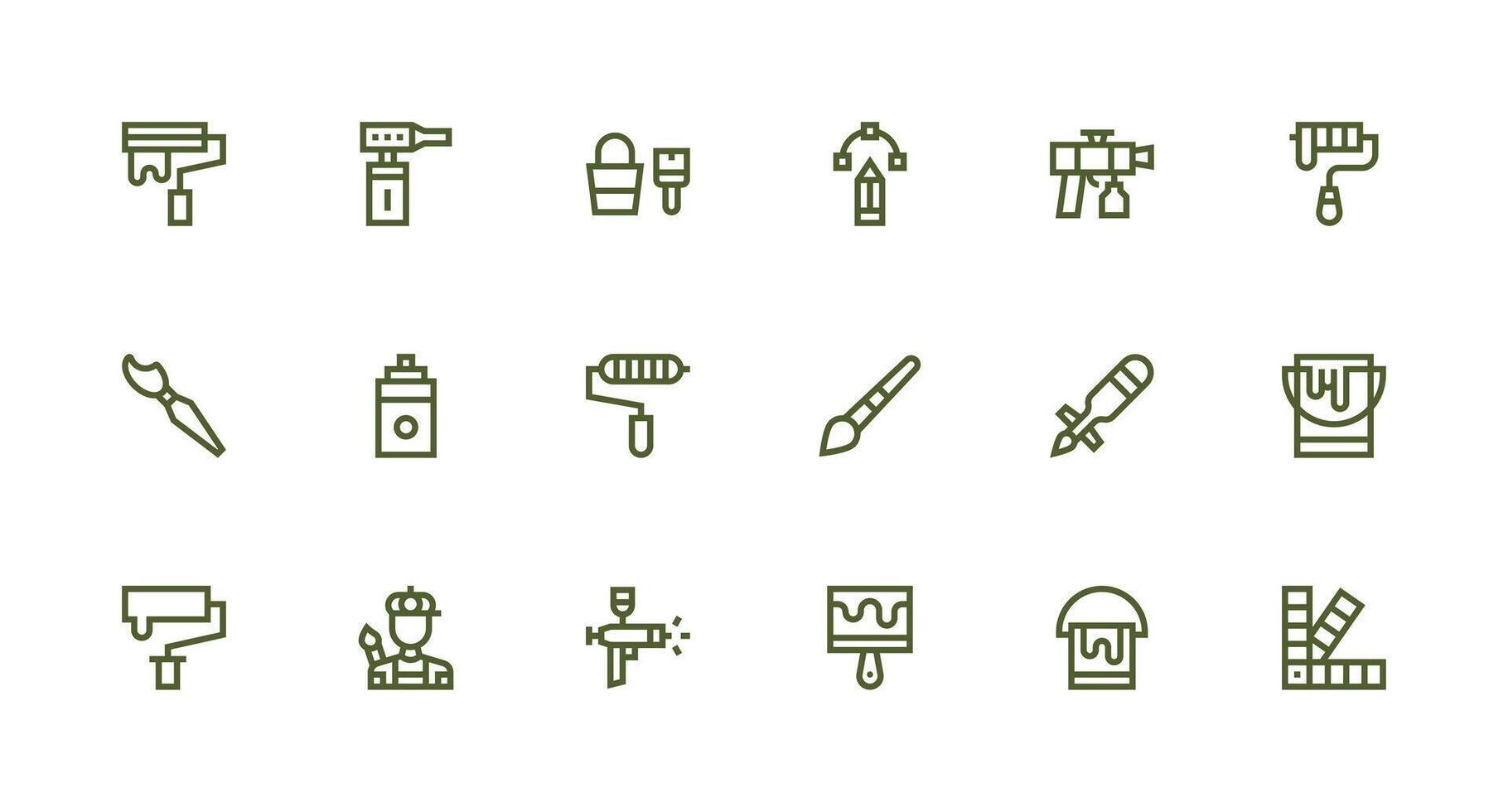 Paint Icon Set with 18 Strong Stroke Line Graphics Reusable Icon Set vector