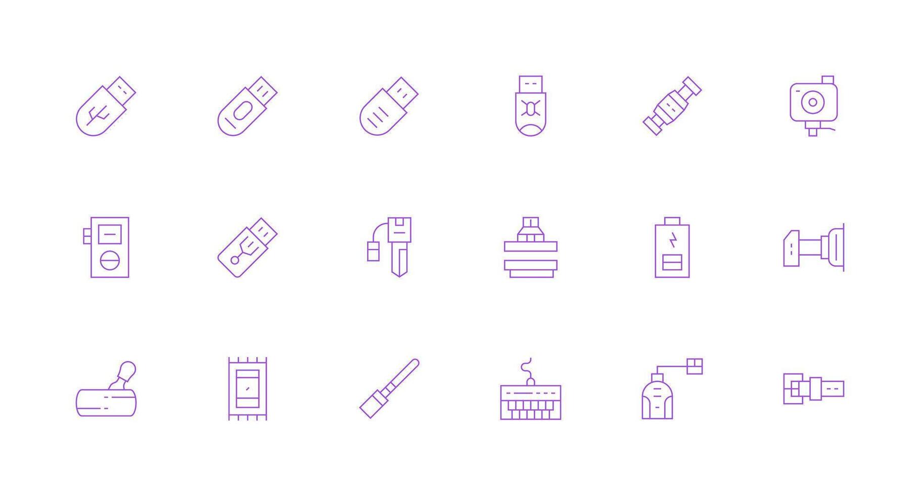 Usb Design Icons featuring 18 in Minimal Line Style Layout Icon Collection vector