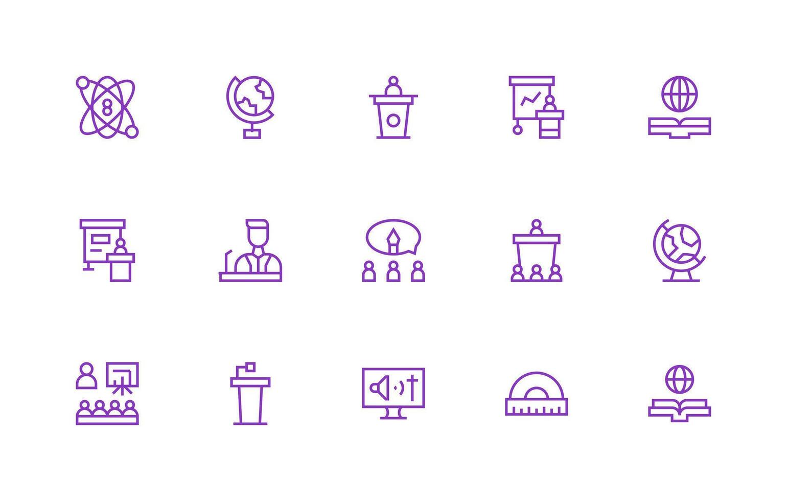 Regular Line Style Teaching Icons with 15 Vectors Complete Icon Set for Mobile Apps