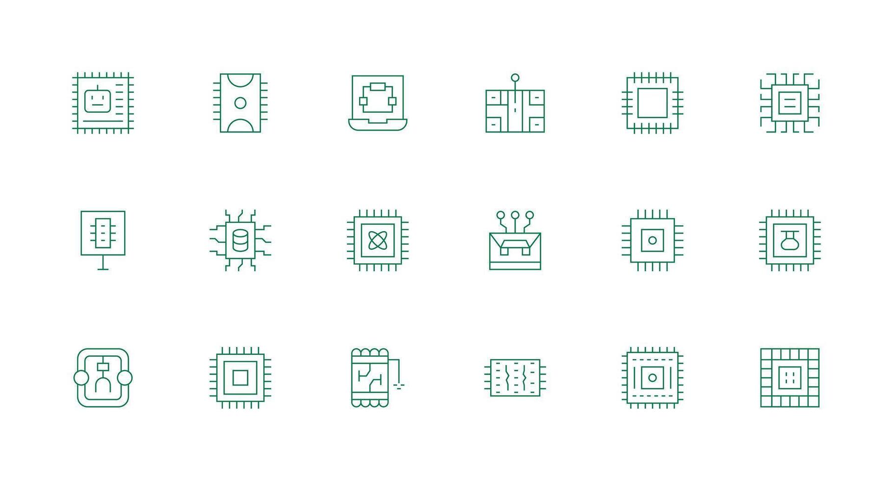 Microchip Design Icons featuring 18 in Minimal Line Style Minimal Icon Pack vector