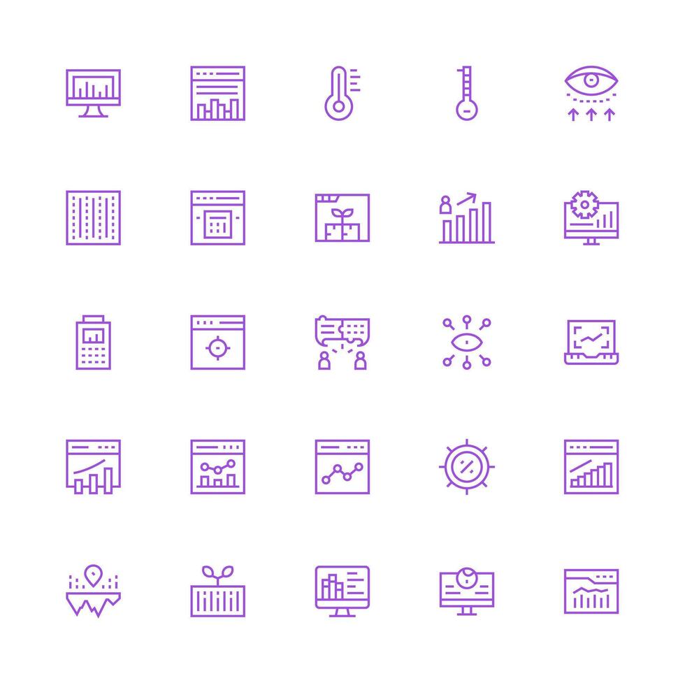 Analytics Design Icons featuring 25 in Medium Stroke Outline Style Icon Pack for UI vector