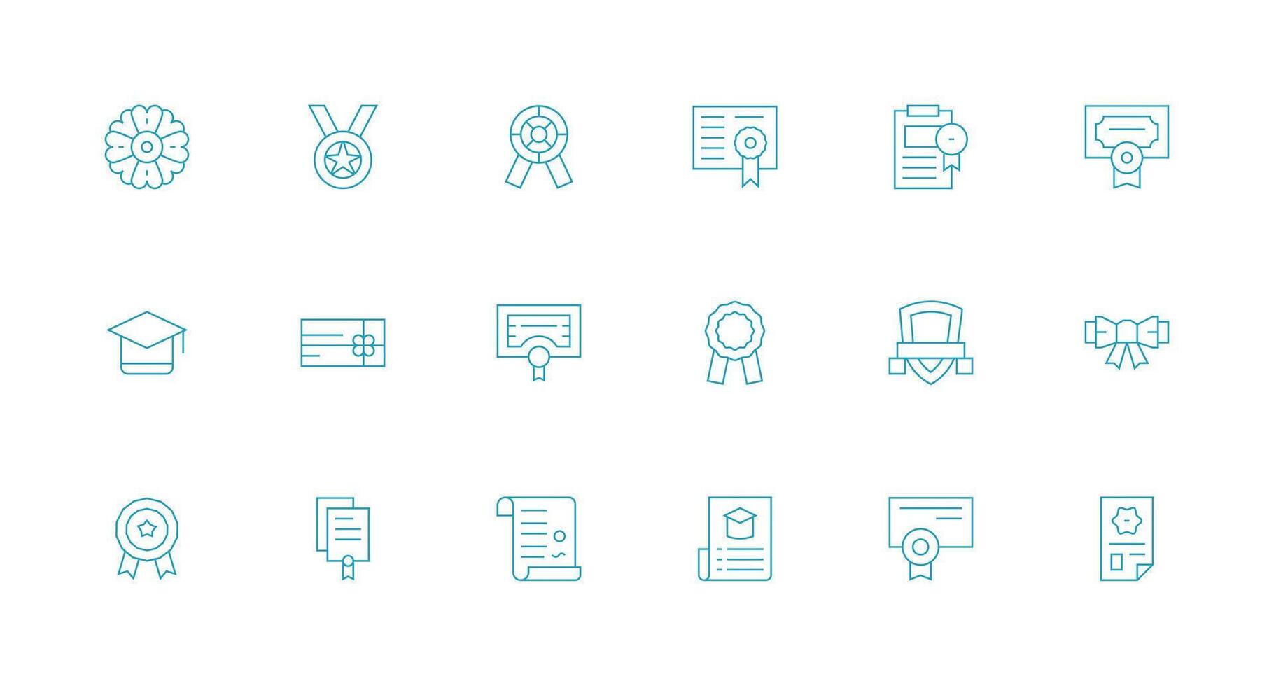 Certificate Icon Set with 18 Minimal Line Graphics Simple Icon Pack vector