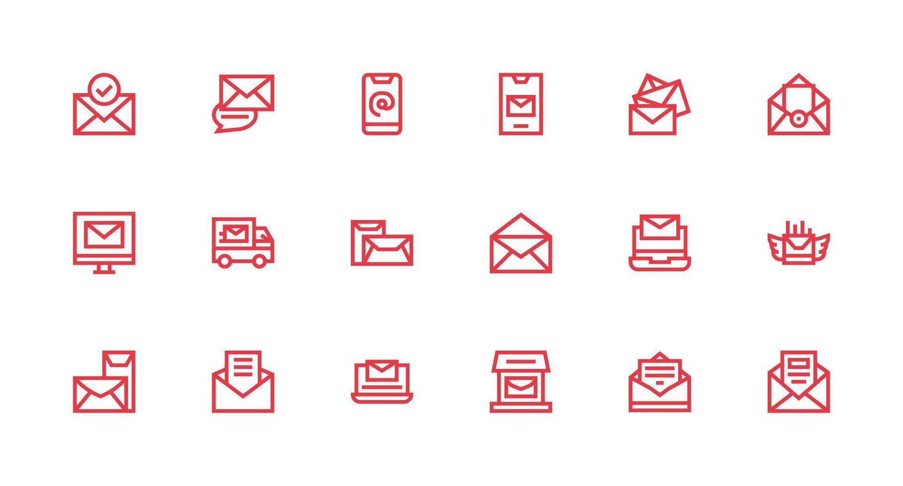 18 Strong Stroke Line Icons for Digital Mail Graphics UI-Ready Icon Collection vector