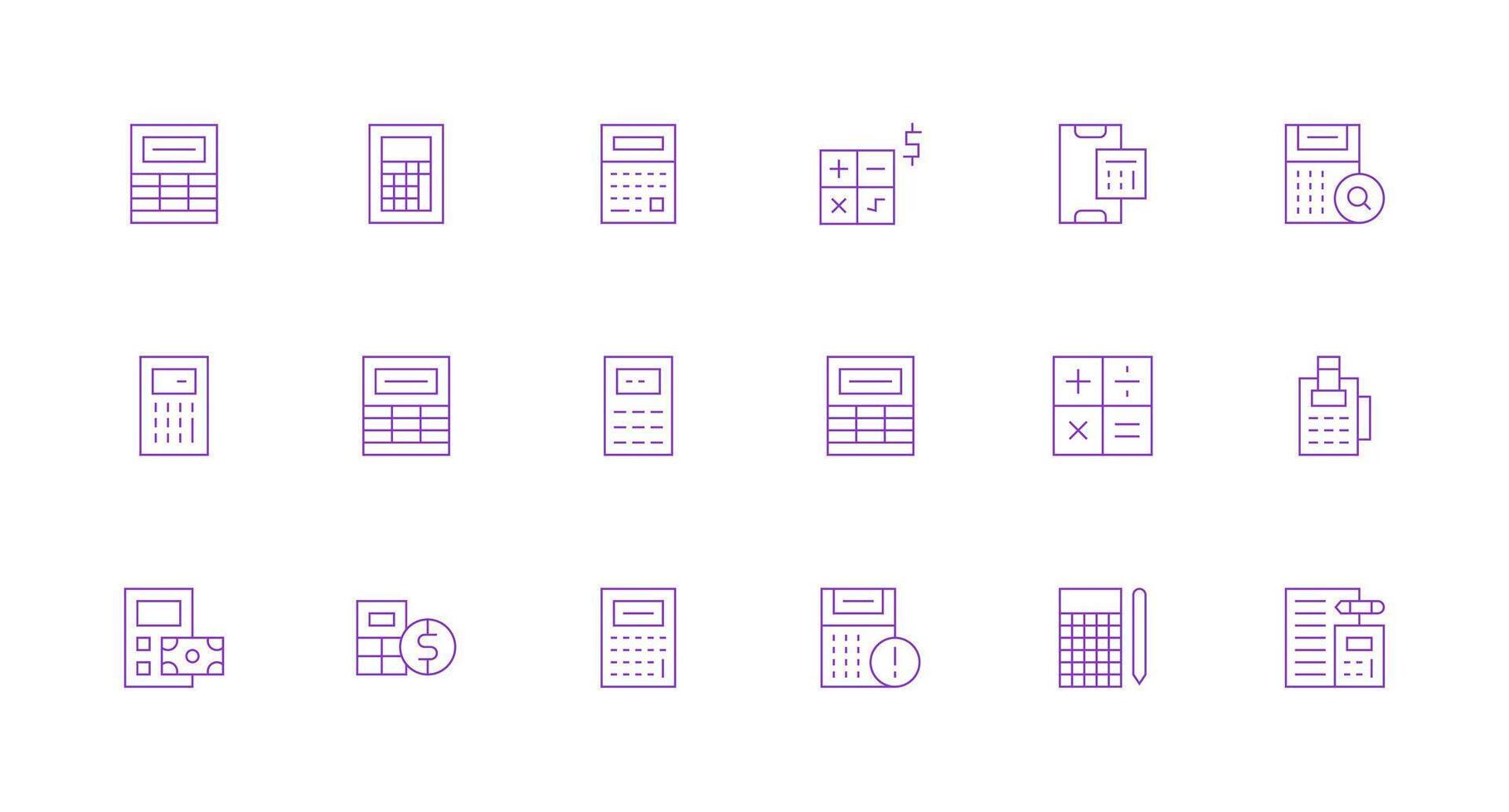 Minimal Line Style Calculator Icons with 18 Vectors Balanced Icon Set for Functional Design