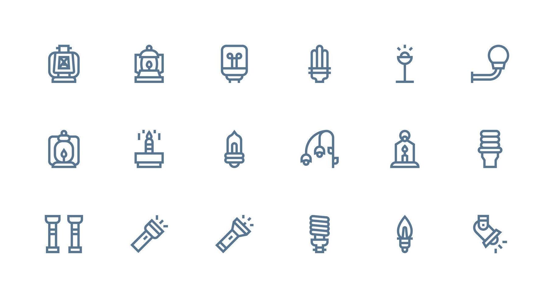 Light Source Design Icons featuring 18 in Strong Stroke Line Style Design Icon Pack vector