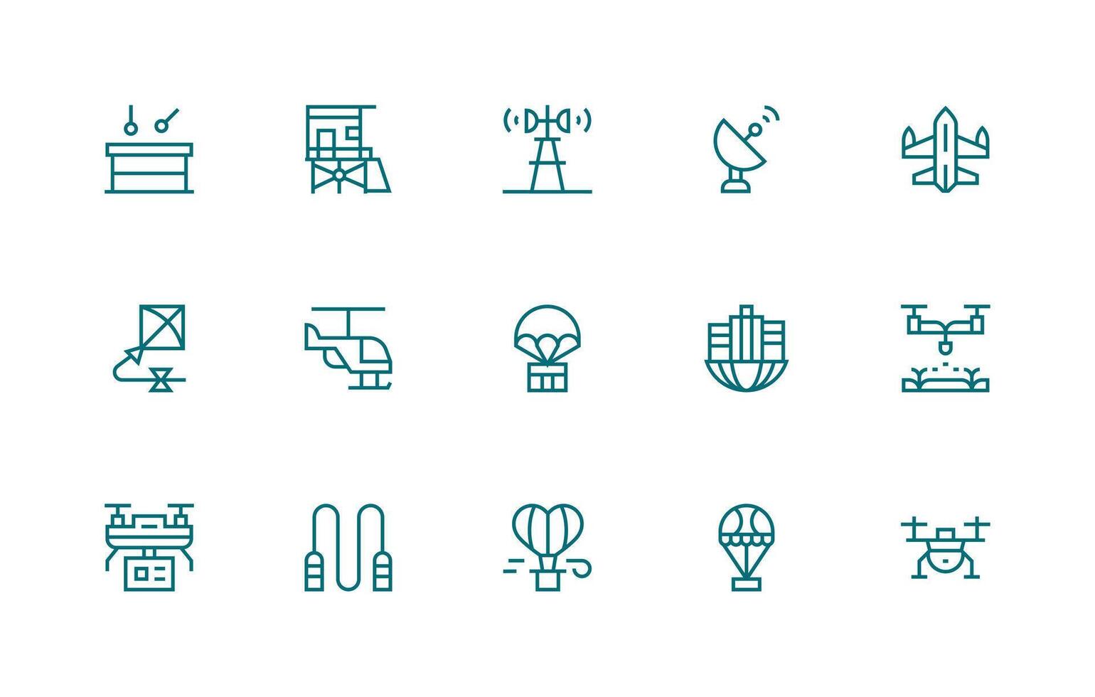 Aerial including 15 Regular Line Illustrations Icons Built for Visual Consistency Pack vector