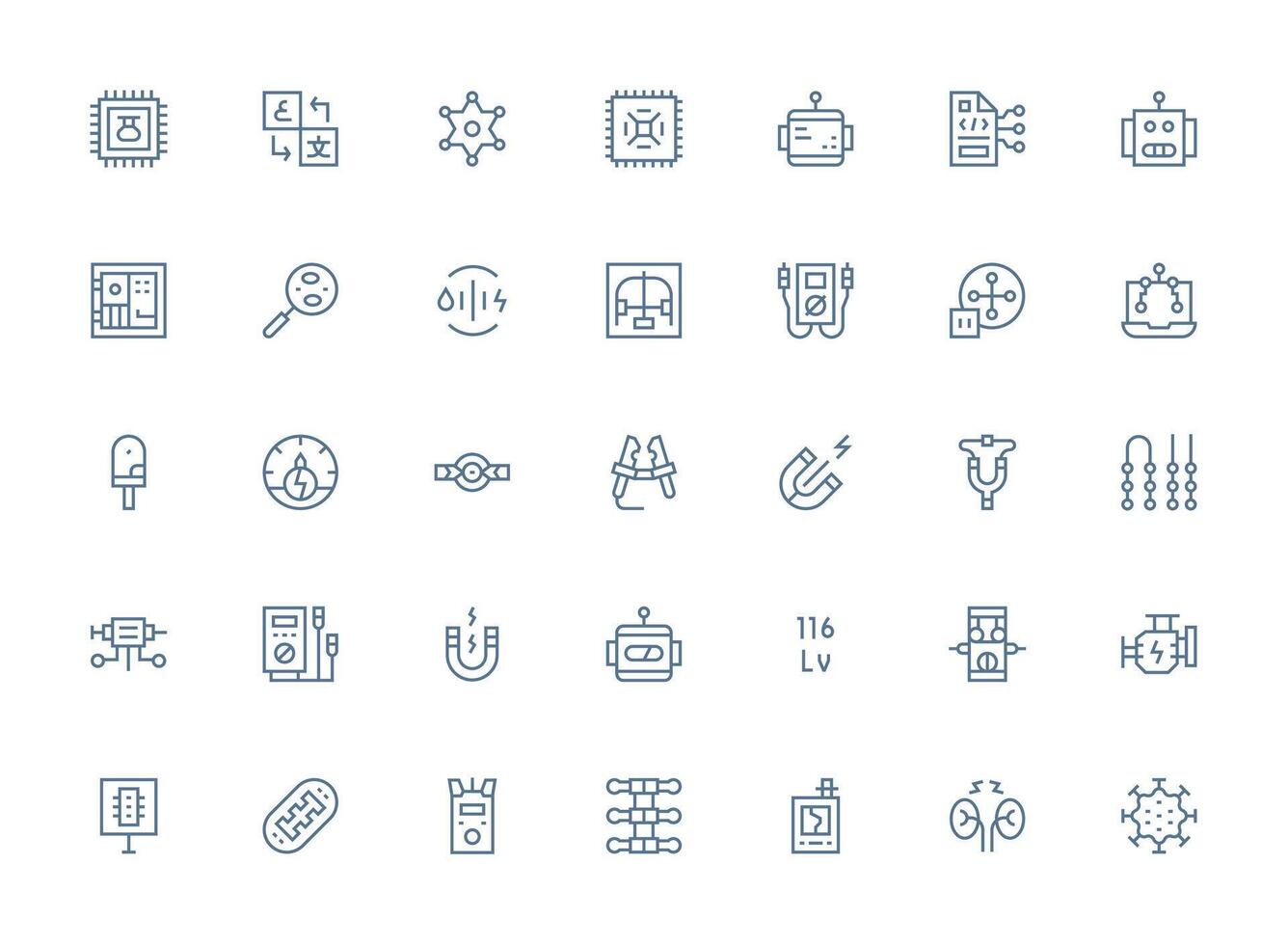Circuit Design Icons featuring 35 in Regular Clean Line Style Pixel Perfect Icon Set vector