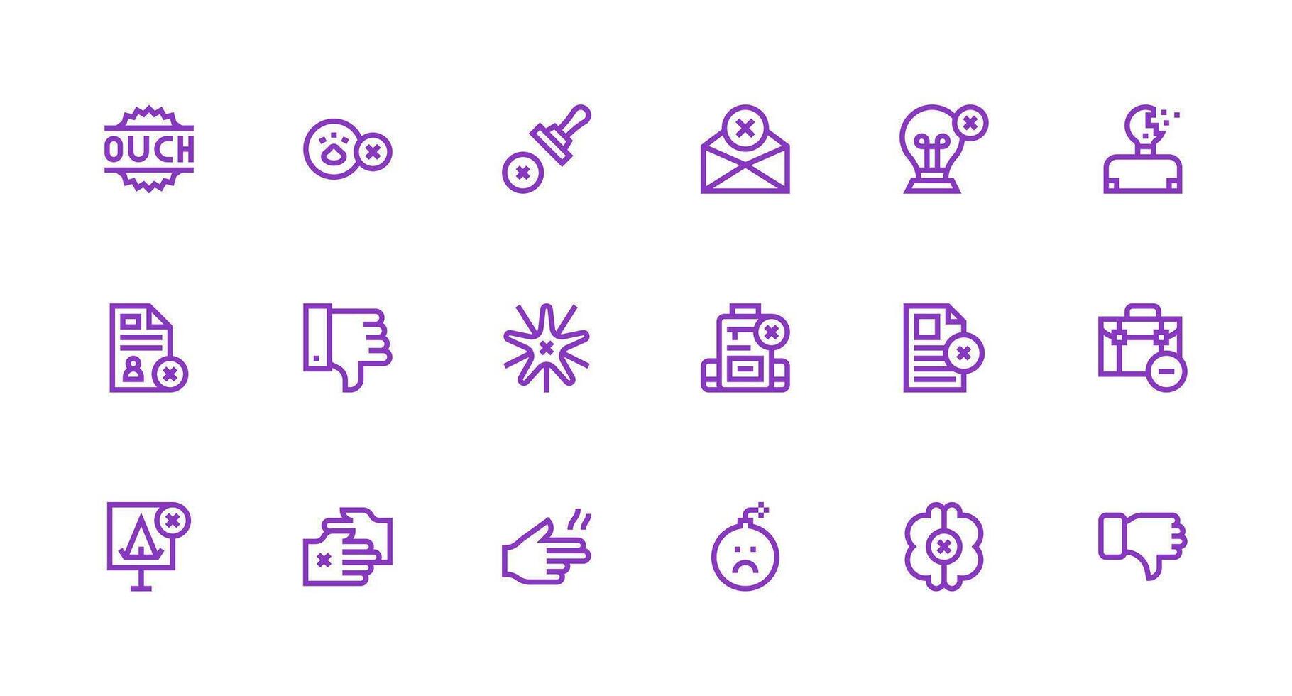Unsuccessful Set with 18 Strong Stroke Line Icons Icon Set for Projects vector
