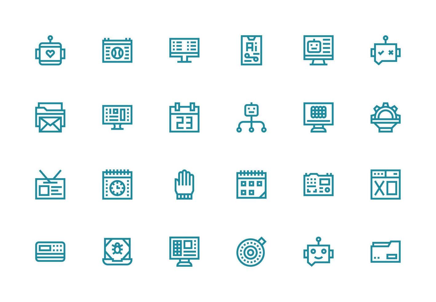 Program Set with 24 Thick Line Line Icons Display Icon Pack vector