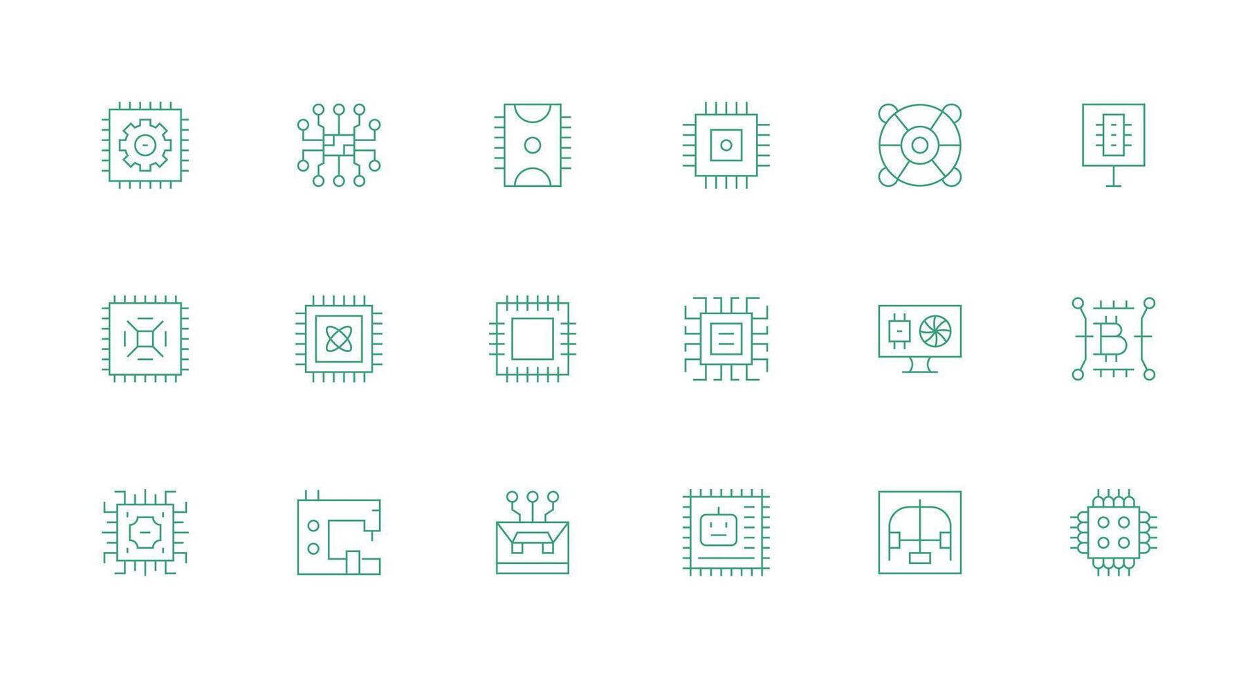 18 Minimal Line Icons for Processor Graphics Web and App Icon Pack Collection vector