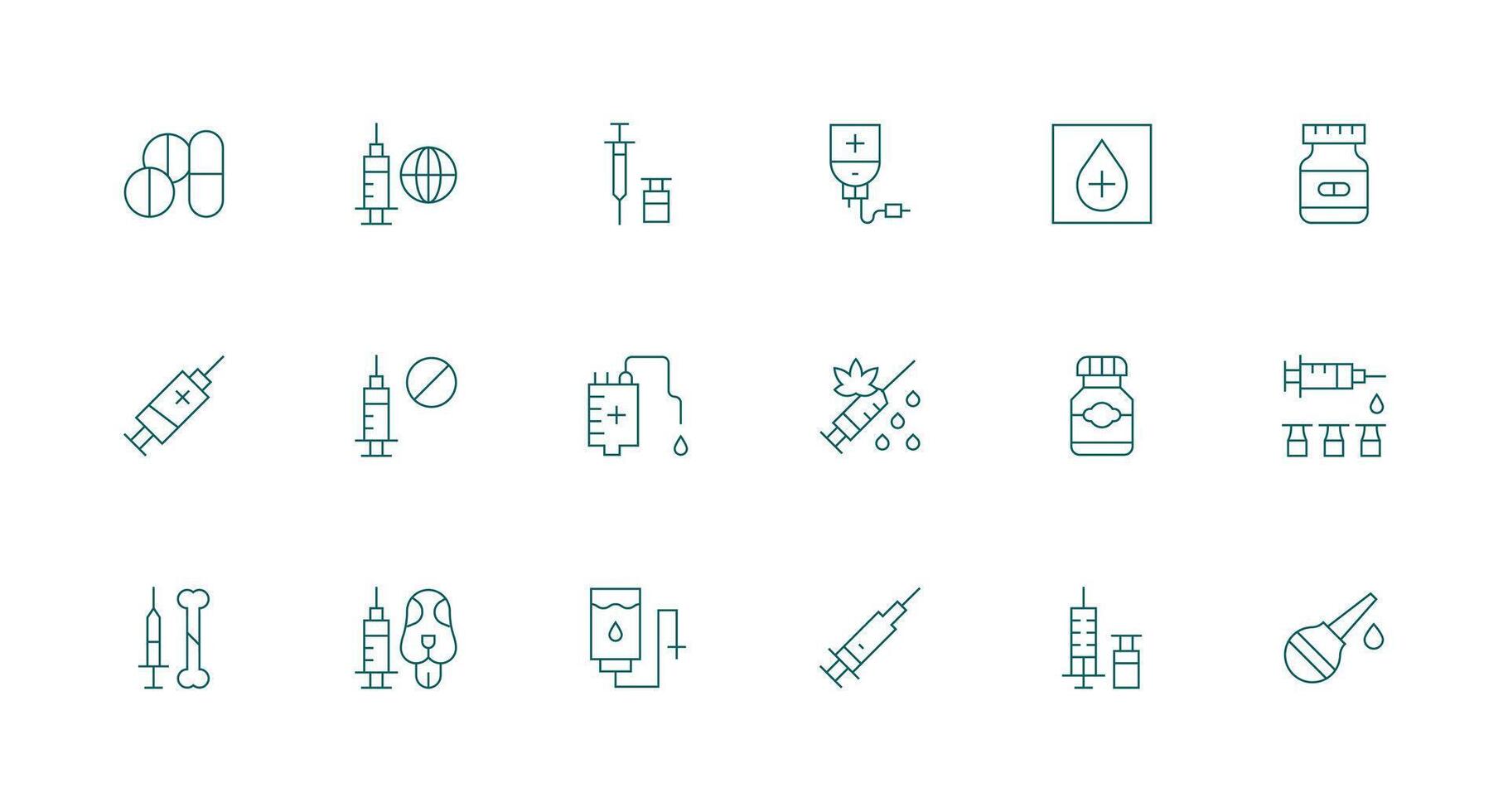 Injection Visual Pack containing 18 Minimal Line Icons Well-Structured Icons for Creative Use vector