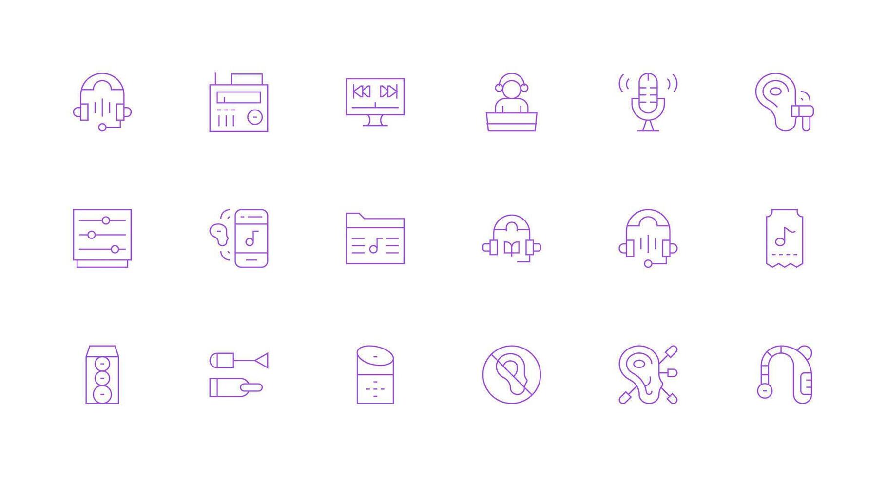 Audio Set with 18 Minimal Line Icons User Interface Icons for Digital Products vector