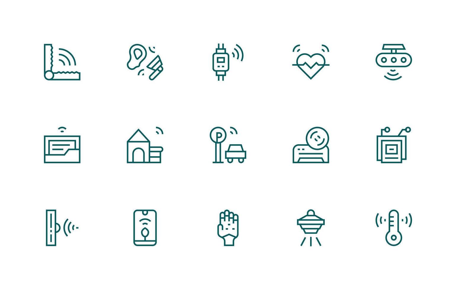 Sensor Icon Set with 15 Regular Line Graphics Icon Pack for UI vector