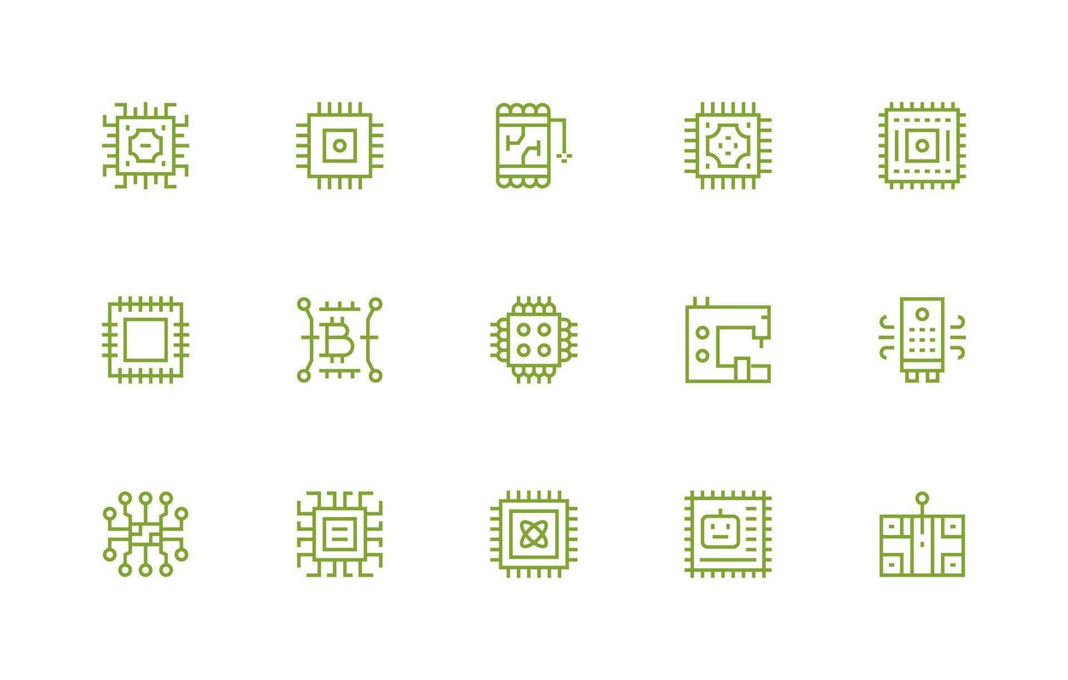 Integrated Circuit Design Icons featuring 15 in Regular Line Style Web Icon Collection vector
