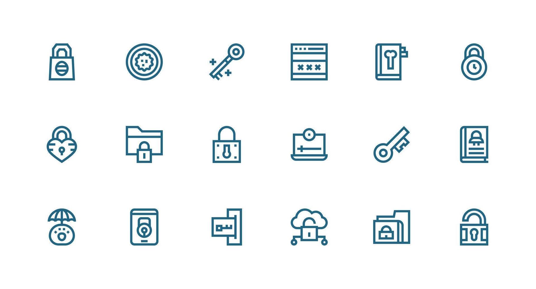 Password Set with 18 Strong Stroke Line Icons Essential Icon Set for Teams vector