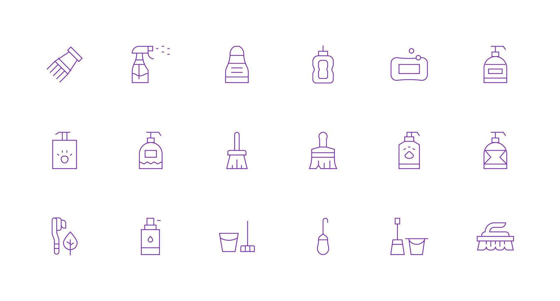 Cleaning Supplies Design Icons featuring 18 in Minimal Line Style Interface Icon Collection for Daily Projects vector