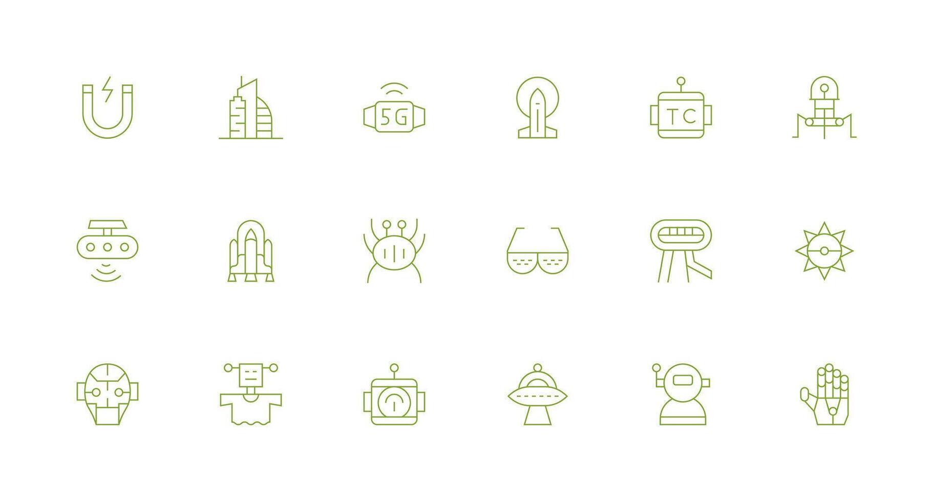 futurista icono conjunto con 18 mínimo línea gráficos ui y ux enfocado icono colección vector