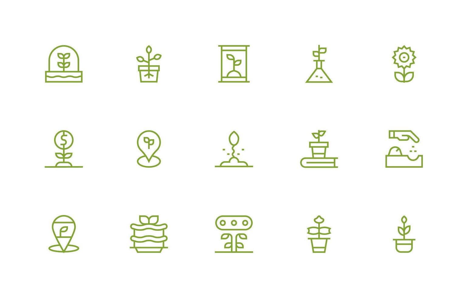 Seedling Visual Pack containing 15 Regular Line Icons Balanced Icon Set for Functional Design vector